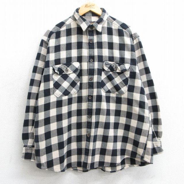 XL★古着 ウールリッチ WOOLRICH 長袖 ヘビー フランネル シャツ メンズ 大きいサイズ 薄ベージュ他 カーキ チェック 25mar25 中古 トップス