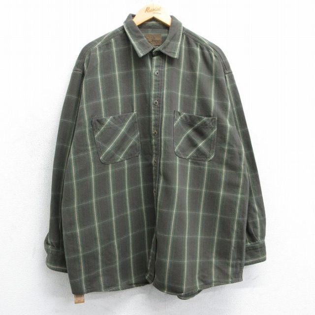 XL★古着 セントジョンズベイ 長袖 ヘビー フランネル シャツ メンズ 00年代 00s 大きいサイズ コットン 濃緑他 グリーン チェック 25mar26 中古 トップス