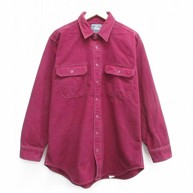 XL★古着 ウールリッチ WOOLRICH 長袖 ヘビー フランネル シャツ メンズ 00年代 00s ロング丈 コットン エンジ系 25mar28 中古 トップス