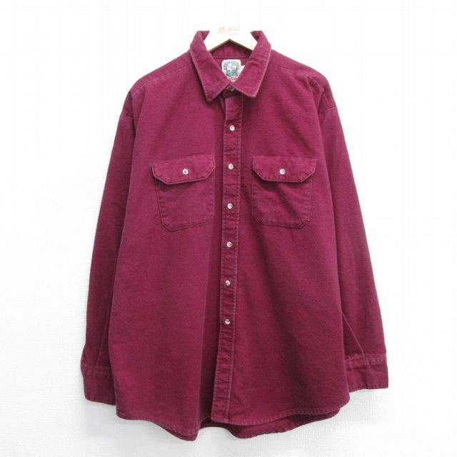 【50%OFF】XL★古着 キー KEY 長袖 ヘビー フランネル シャツ メンズ 90年代 90s 大きいサイズ ロング丈 コットン USA製 エンジ系 25mar28 中古 トップス