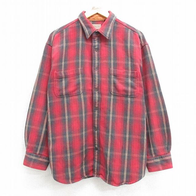 XL★古着 セントジョンズベイ 長袖 ヘビー フランネル シャツ メンズ コットン 赤他 レッド チェック 25mar28 中古 トップス