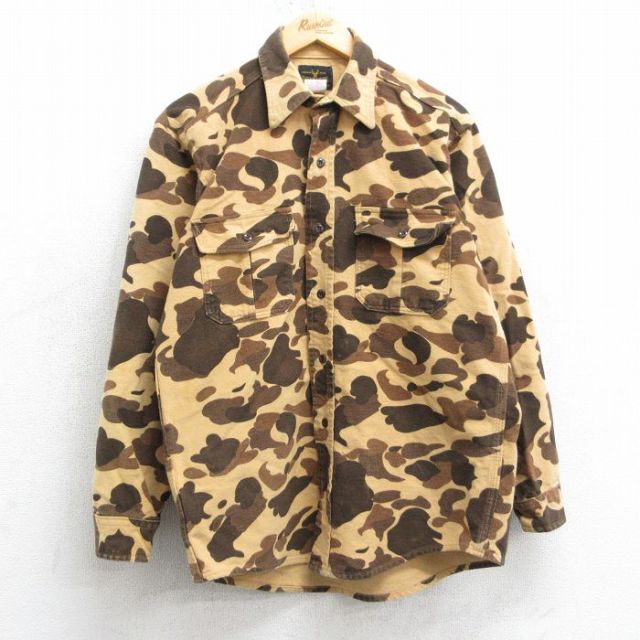 L★古着 長袖 ヘビー フランネル シャツ メンズ 90年代 90s ダックハンターカモ コットン USA製 ベージュ系他 カーキ 迷彩 【spe】 25mar31 中古 トップス