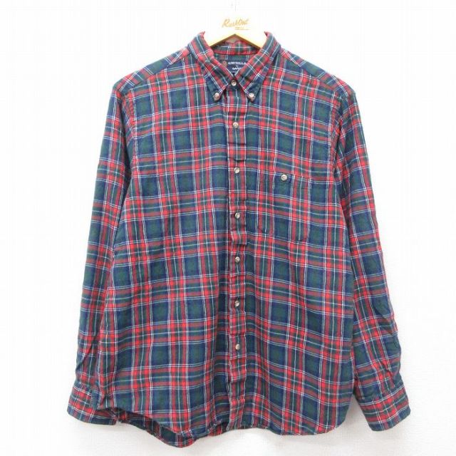 【50%OFF】M★古着 長袖 フランネル シャツ メンズ 90年代 90s ボタンダウン 赤他 レッド タータン チェック 25apr01 中古 トップス