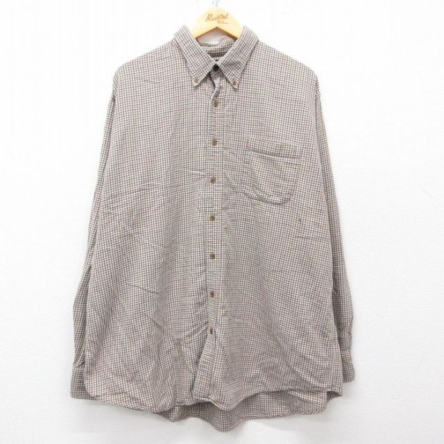 ランズエンド 00s 長袖フランネルシャツ ブラウンチェック XL | 古着