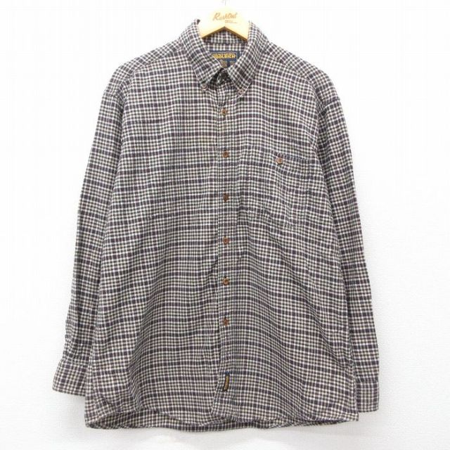 L★古着 ウールリッチ WOOLRICH 長袖 フランネル シャツ メンズ コットン ボタンダウン 茶他 ブラウン チェック 25apr01 中古 トップス