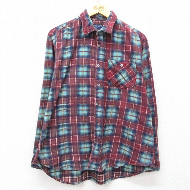XL★古着 長袖 フランネル シャツ メンズ コットン エンジ他 チェック 25apr01 中古 トップス