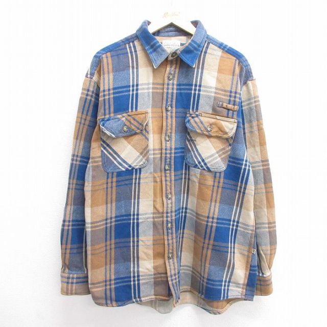 XL★古着 カベラス 長袖 ヘビー フランネル シャツ メンズ 大きいサイズ コットン ベージュ他 カーキ チェック 25apr11 中古 トップス