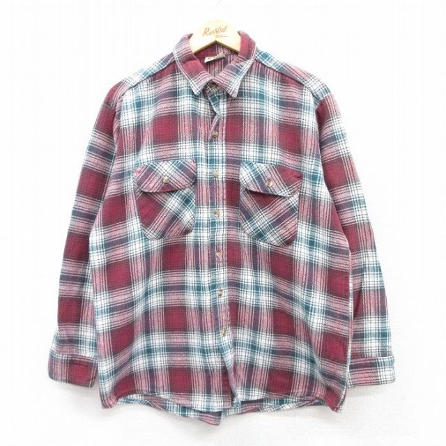 XL★古着 ファイブブラザー 長袖 ブランド ヘビー フランネル シャツ メンズ 90年代 90s コットン USA製 エンジ他 チェック 25aug18 中古 トップス