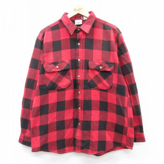 XL★古着 ファイブブラザー 長袖 ブランド ヘビー フランネル シャツ メンズ 90年代 90s 赤他 レッド バッファロー チェック 25aug18 中古 トップス