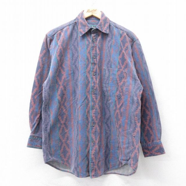 【20%OFF】L★古着 ウールリッチ WOOLRICH 長袖 ヘビー フランネル シャツ メンズ 90年代 90s ネイティブ柄 ラグ柄 コットン 紫系他 パープル 【spe】 25aug28 中古 トップス
