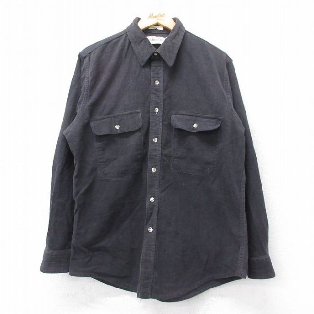 L★古着 セントジョンズベイ 長袖 ヘビー フランネル シャツ メンズ 90年代 90s シャモアクロス ロング丈 コットン USA製 黒 ブラック 【spe】 25aug28 中古 トップス