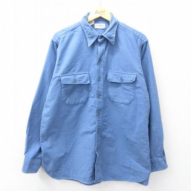 【20%OFF】XL★古着 エルエルビーン LLBEAN 長袖 ヘビー フランネル シャツ メンズ 80年代 80s コットン 薄紺 ネイビー 25sep04 中古 トップス
