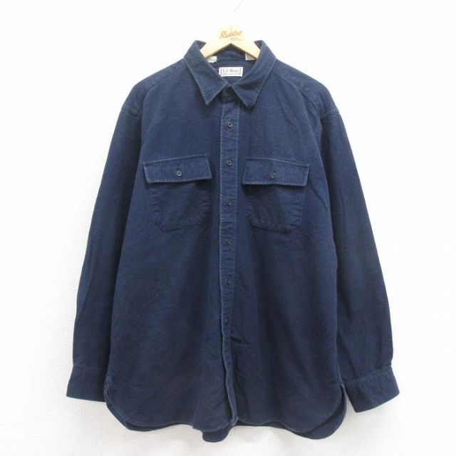 XL★古着 エルエルビーン LLBEAN 長袖 ヘビー フランネル シャツ メンズ 90年代 90s 大きいサイズ コットン USA製 濃紺 ネイビー 25sep05 中古 トップス