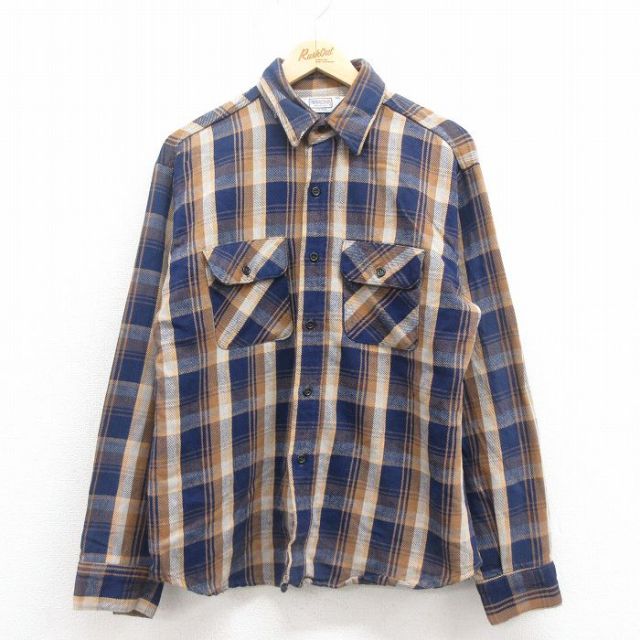 XL★古着 ファイブブラザー 長袖 ヘビー フランネル シャツ メンズ 80年代 80s コットン USA製 濃紺他 ネイビー チェック 【spe】 25sep05 中古 トップス