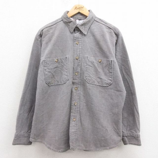XL★古着 ファイブブラザー 長袖 ヘビー フランネル シャツ メンズ 90年代 90s コットン USA製 グレー 25sep05 中古 トップス