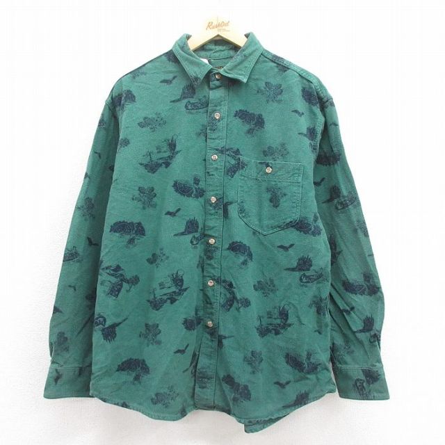 XL★古着 エディーバウアー 長袖 フランネル シャツ メンズ 90年代 90s 釣り コットン USA製 緑 グリーン 【spe】 25sep05 中古 トップス
