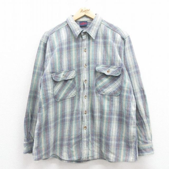 XL★古着 ダコタ 長袖 ヘビー フランネル シャツ メンズ 90年代 90s 濃緑他 グリーン チェック 25sep05 中古 トップス