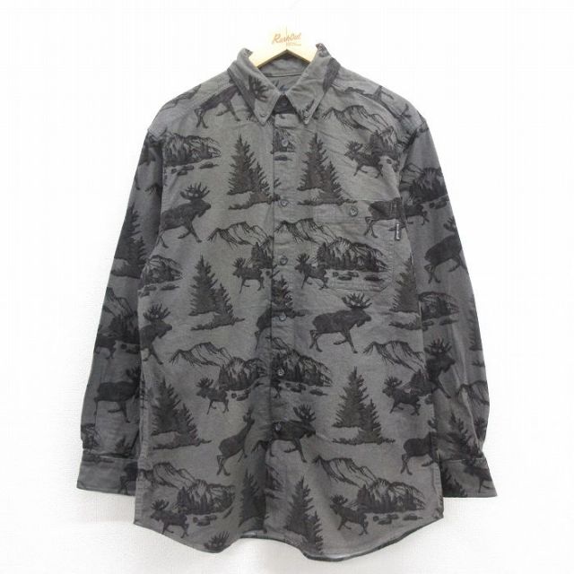 XL★古着 ウールリッチ WOOLRICH 長袖 フランネル シャツ メンズ シカ ボタンダウン 濃グレー他 25sep05 中古 トップス