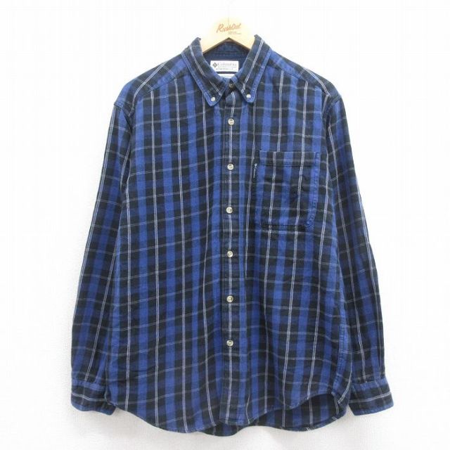 L★古着 コロンビア COLUMBIA 長袖 フランネル シャツ メンズ 00年代 00s コットン ボタンダウン 青他 ブルー チェック 25sep06 中古 トップス