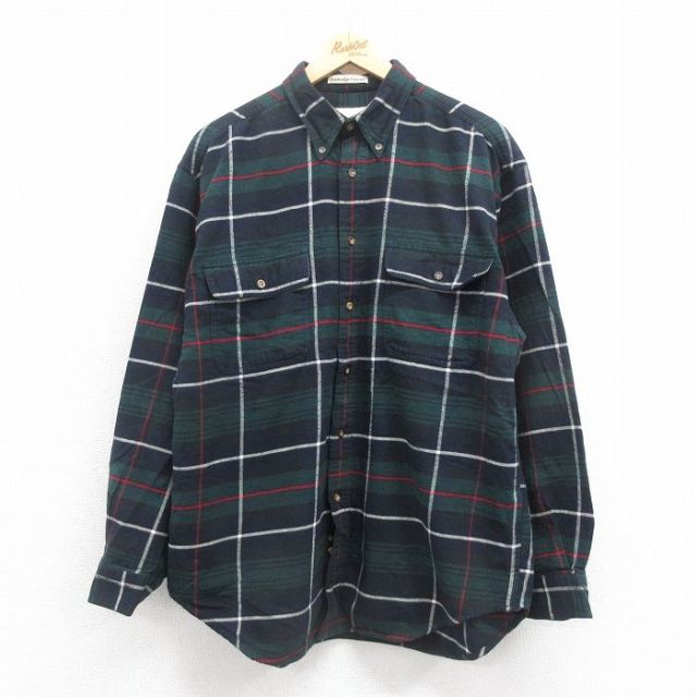 XL★古着 エディーバウアー 長袖 フランネル シャツ メンズ 00年代 00s コットン ボタンダウン 緑他 グリーン チェック 【spe】 25sep06 中古 トップス