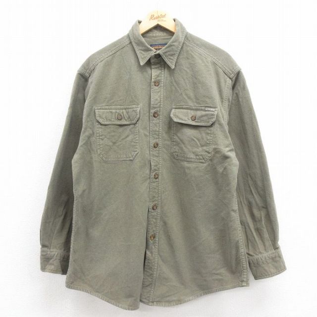 XL★古着 ウールリッチ WOOLRICH 長袖 ヘビー フランネル シャツ メンズ 濃緑 グリーン 25sep06 中古 トップス