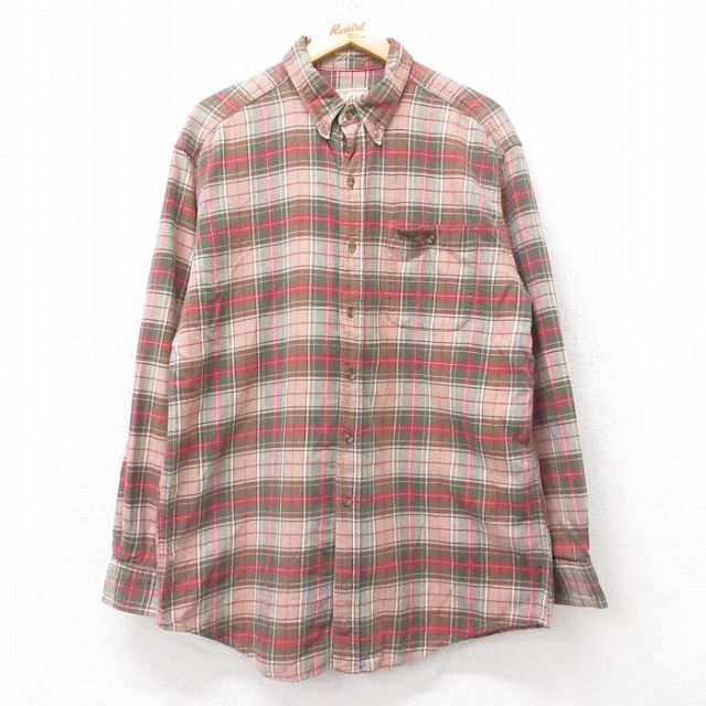 L★古着 ウールリッチ WOOLRICH 長袖 フランネル シャツ メンズ 00年代 00s コットン ボタンダウン 茶他 ブラウン チェック 25sep09 中古 トップス