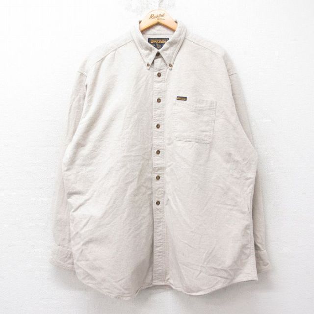 XL★古着 ウールリッチ WOOLRICH 長袖 ヘビー フランネル シャツ メンズ 大きいサイズ ボタンダウン 薄ベージュ カーキ 25sep09 中古 トップス