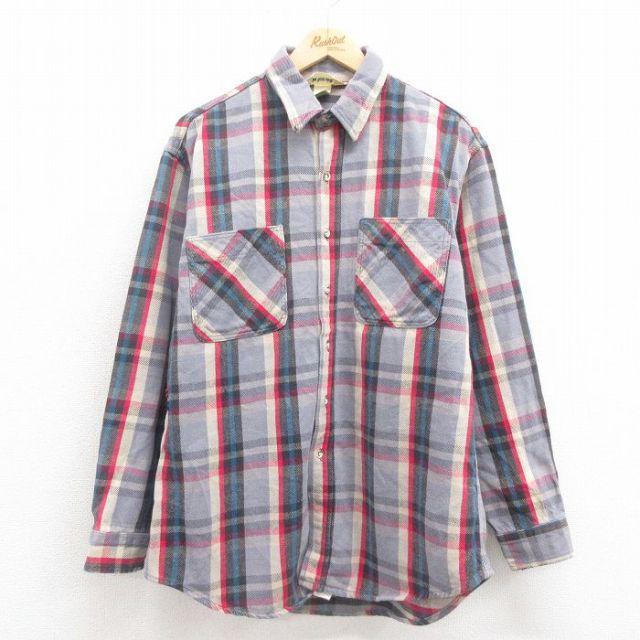 XL★古着 セントジョンズベイ 長袖 ヘビー フランネル シャツ メンズ 90年代 90s コットン USA製 グレー他 チェック 【spe】 25sep20 中古 トップス