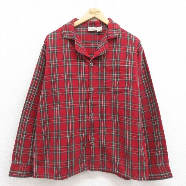 L★古着 エルエルビーン LLBEAN 長袖 パジャマ フランネル シャツ メンズ コットン 開襟 オープンカラー 【spe】 25sep20 中古 トップス