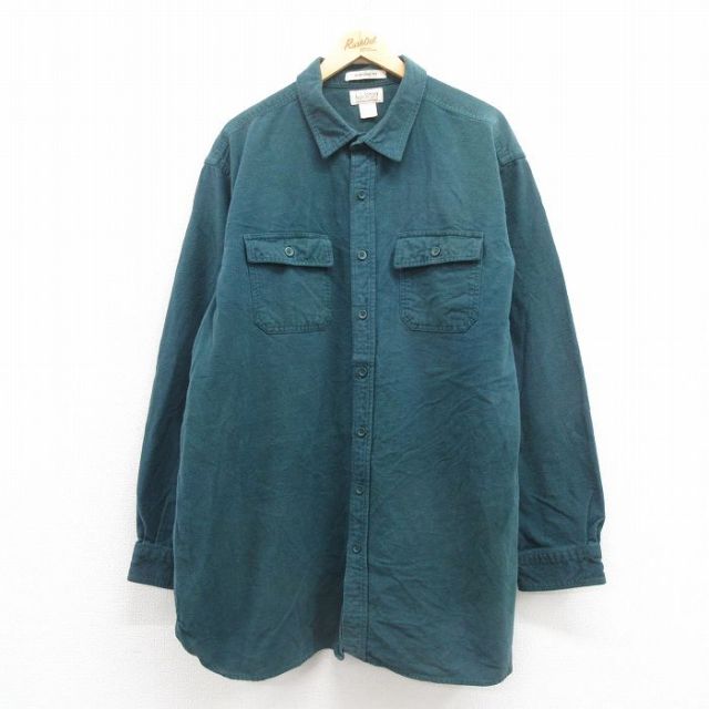 【20%OFF】XL★古着 エルエルビーン LLBEAN 長袖 ヘビー フランネル シャツ メンズ 00年代 00s 大きいサイズ ロング丈 コットン 緑 グリーン 25sep20 中古 トップス