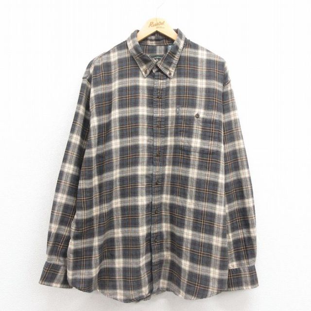 XL★古着 G.H.BASS 長袖 フランネル シャツ メンズ 大きいサイズ ボタンダウン 茶他 ブラウン チェック 25sep22 中古 トップス