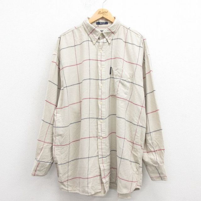 【20%OFF】XL★古着 ラルフローレン Ralph Lauren チャップス 長袖 ブランド フランネル シャツ メンズ 90年代 90s 大きいサイズ コットン ボタンダウン 薄ベージュ カーキ チェック 25sep22 中古 トップス