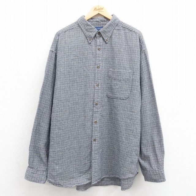 XL★古着 ジェイクルー J.CREW 長袖 フランネル シャツ メンズ 00年代 00s 大きいサイズ コットン ボタンダウン 紺他 ネイビー チェック 【spe】 25sep22 中古 トップス
