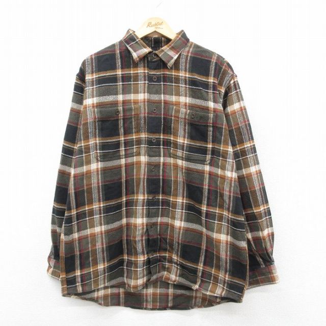 XL★古着 カベラス 長袖 ヘビー フランネル シャツ メンズ 00年代 00s 大きいサイズ ロング丈 コットン 茶他 ブラウン チェック 25sep24 中古 トップス