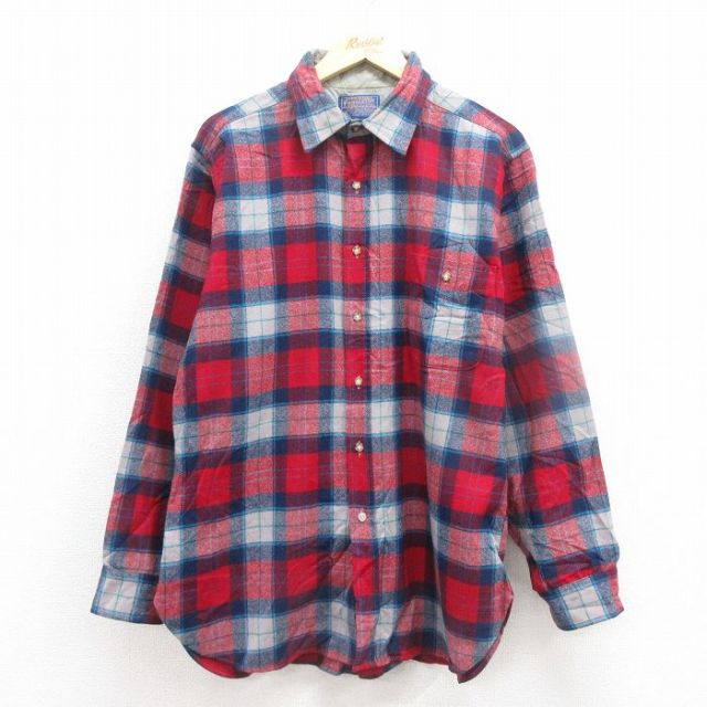 L★古着 ペンドルトン PENDLETON 長袖 ウール シャツ メンズ 80年代 80s ヒジ当てスエード使用 USA製 赤 レッド チェック 25sep30 中古 トップス