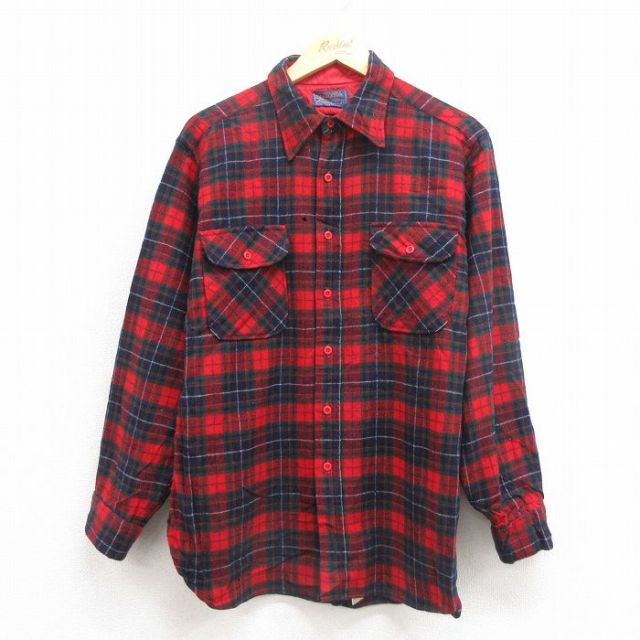 L★古着 ペンドルトン PENDLETON 長袖 ウール シャツ メンズ 80年代 80s USA製 赤 レッド タータン チェック 25sep30 中古 トップス