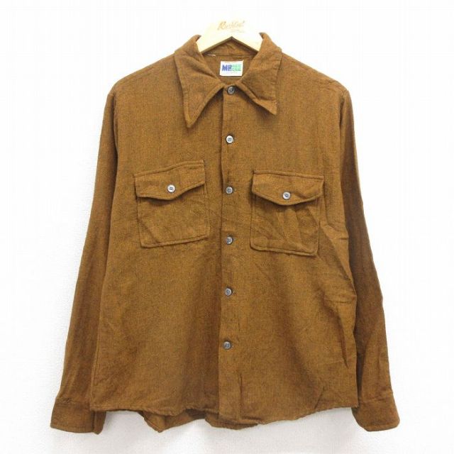L★古着 DEE CEE 長袖 ウール シャツ メンズ 70年代 70s USA製 茶 ブラウン 25sep30 中古 トップス