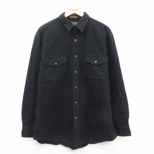 XL★古着 セントジョンズベイ 長袖 ヘビー フランネル シャツ メンズ シャモアクロス コットン 黒 ブラック 25oct01 中古 トップス