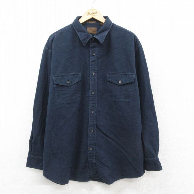 XL★古着 セントジョンズベイ 長袖 ヘビー フランネル シャツ メンズ シャモアクロス 大きいサイズ ロング丈 コットン 濃紺 ネイビー 25oct01 中古 トップス