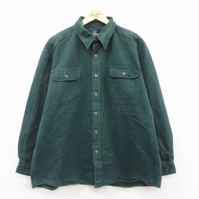 XL★古着 レッドヘッド 長袖 ヘビー フランネル シャツ メンズ 00年代 00s 大きいサイズ コットン 緑 グリーン 25oct01 中古 トップス