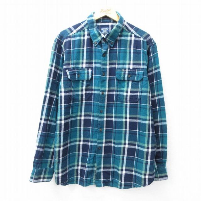 XL★古着 FADED GLORY 長袖 フランネル シャツ メンズ 大きいサイズ コットン ボタンダウン 緑他 グリーン チェック 25oct02 中古 トップス