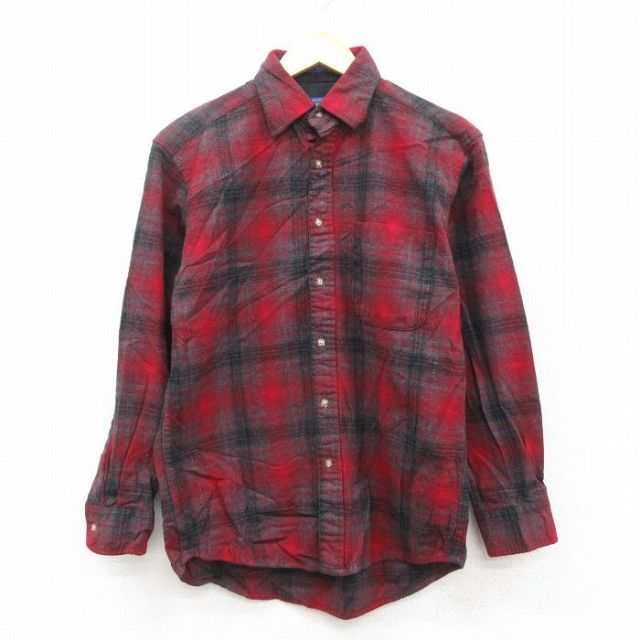 M★古着 ペンドルトン PENDLETON 長袖 ウール シャツ メンズ 赤他 レッド オンブレ チェック 【spe】 25oct03 中古 トップス