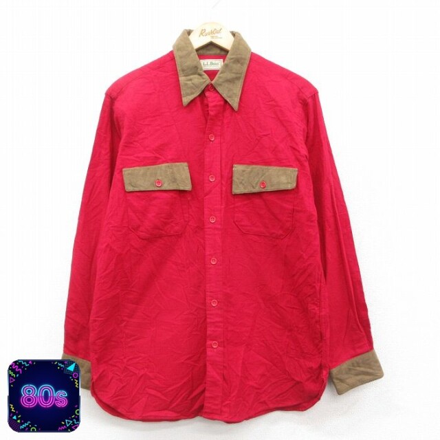 【50%OFF】エルエルビーン 80s 長袖シャツ 襟スエード レッド L | 古着