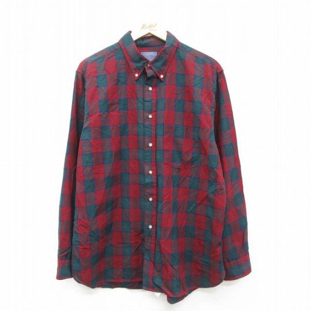 XL★古着 ペンドルトン PENDLETON 長袖 ウール シャツ メンズ 80年代 80s ボタンダウン USA製 赤他 レッド タータン チェック 【spe】 25oct03 中古 トップス