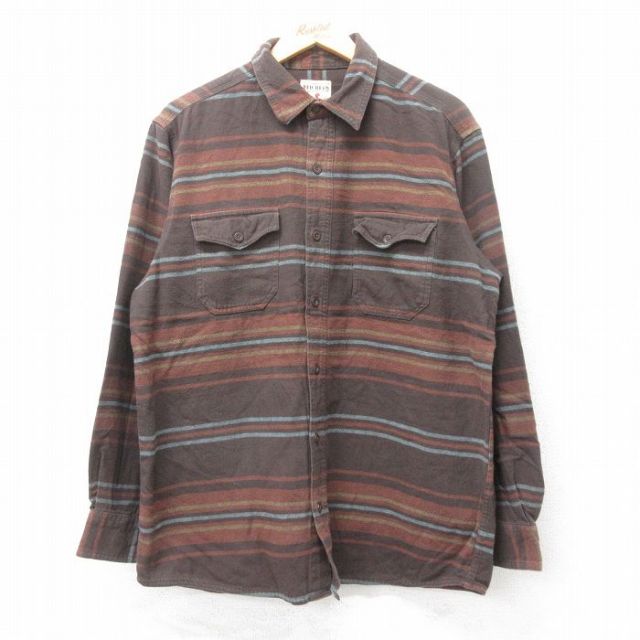 L★古着 レッドヘッド 長袖 フランネル シャツ メンズ コットン 茶他 ブラウン ボーダー 25oct03 中古 トップス