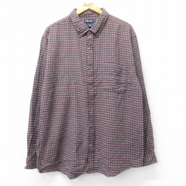 XL★古着 チェロキー 長袖 フランネル シャツ メンズ 大きいサイズ コットン ボタンダウン エンジ他 チェック 25oct03 中古 トップス