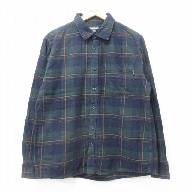 L★古着 エディーバウアー 長袖 フランネル シャツ メンズ コットン 緑他 グリーン チェック 25oct03 中古 トップス