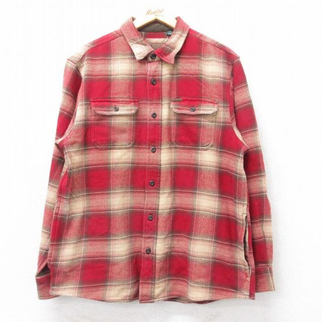 L★古着 オービス ORVIS 長袖 ヘビー フランネル シャツ メンズ コットン ベージュ他 カーキ オンブレ チェック 【spe】 25oct03 中古 トップス