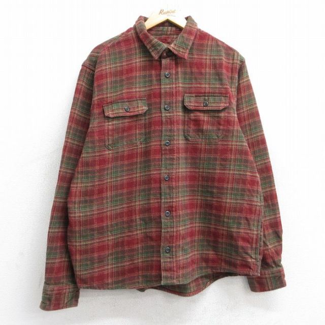 XL★古着 オービス ORVIS 長袖 ヘビー フランネル シャツ メンズ コットン 赤他 レッド チェック 25oct03 中古 トップス