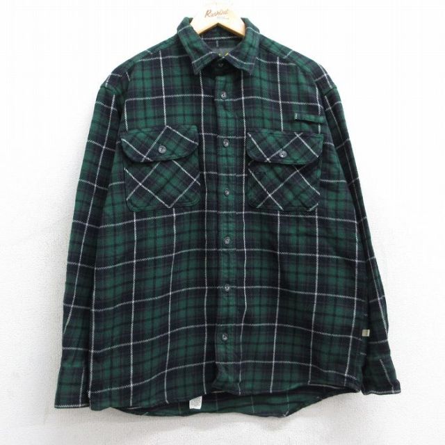 L★古着 カベラス 長袖 ヘビー フランネル シャツ メンズ コットン 緑他 グリーン チェック 25oct03 中古 トップス